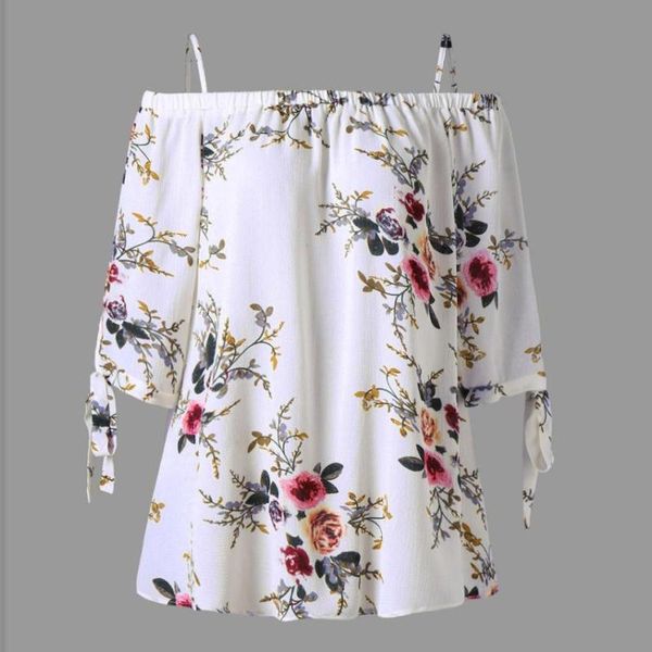 

fashion womens blouse off shoulder floral print blusas chemise femme elegant shirt basic stylish camisas plus size new, White