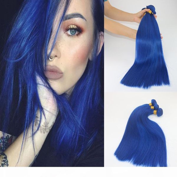 

blue color unprocessed virgin brazilian remy human hair extensions slik straight hair bundles 8a grade thick ends hair weft weave, Black
