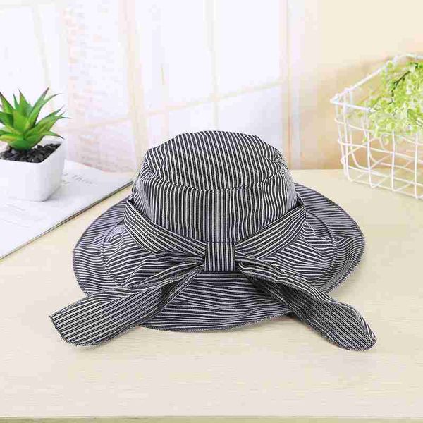 

myzoper 2020 fashion new bow stripe casual foldable beach hat visor tide korean version sunhat women's hat summer, Blue;gray