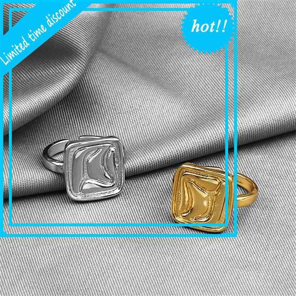 

korean new ins niche design creative square ring fashion wide face chic net red jewelry, Golden;silver