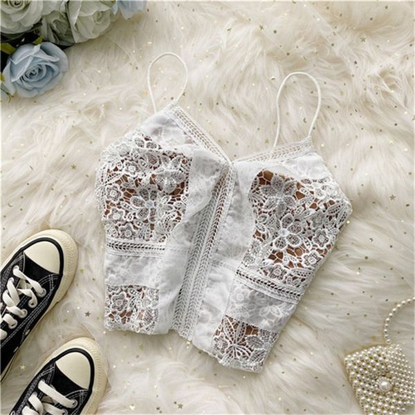 

2021 new beautiful back sling camisole thin lace wrap underwear female student anti-glare bra 8zev, White