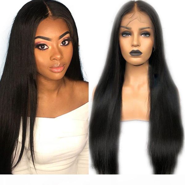 

brizilian 360 lace frontal wig long silky straight glueless full lace human hair wigs natural hairline 13x6 lace front wigs for women, Black