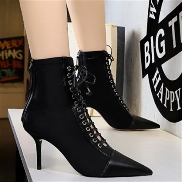

2021 new autumn mode winter leather upper qaulity dig respirable lace up high heel-resistant waste-resistant women boots p0c7, Black