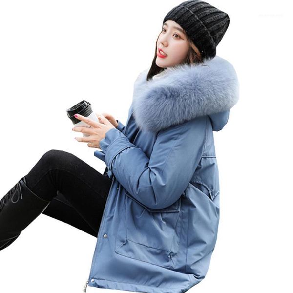 

women's down & parkas big fur parka women with hooded warm style overcomes trend of s middle long term 2021 winter ne1, Black