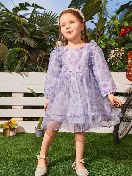 

toddler girls lantern sleeve ruffle hem chiffon dress she, Red;yellow