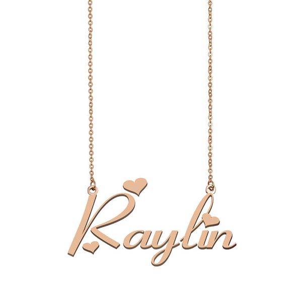 

raylin name necklace custom nameplate pendant for women girls birthday gift kids friends jewelry 18k gold plated stainless steel, Silver