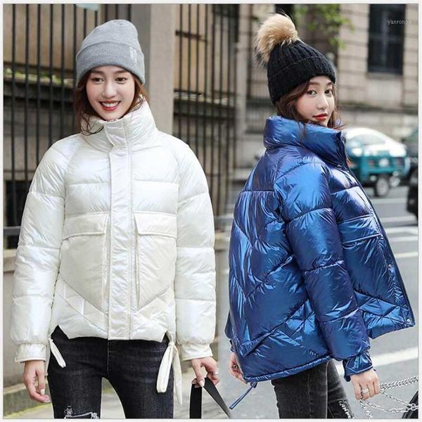 

women winter coat 2020 new solid fashion cotton-padded women jacket glossy warm winter jacket parkas casaco feminino g7091, Black