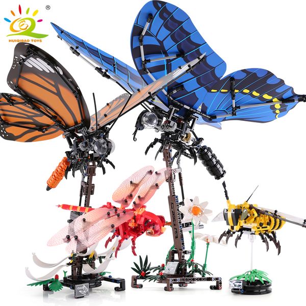 

huiqibao simulated insect bee wrap butterfly dragonfly building blocks technic animals city bricks educational toys for children 1008