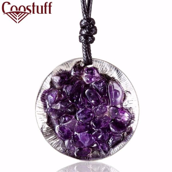 

ювелирные изделия заявление ожерелья подвески серебро тарелка фиолетовый камень кулон ожерелье длинные женщина женщины collares mujer colar, Silver