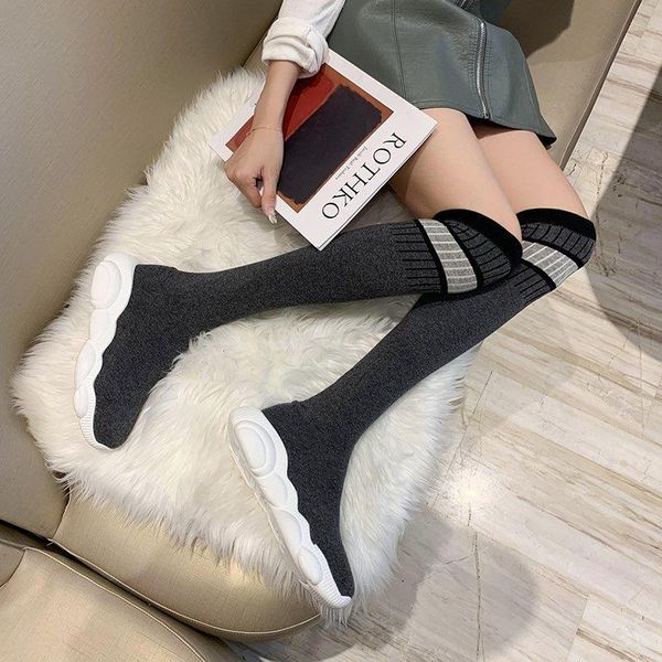 

women sock boots comfortable knitting stretch boots women fashion platform shoes 2020 autumn winter booties female, Black
