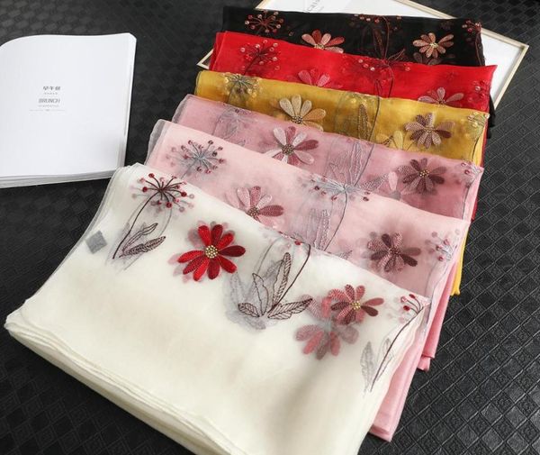 

2020 solid silk women scarf winter warm wool shawls lady wraps bufanda floral luxury embroidery scarves hijab foulard, Blue;gray