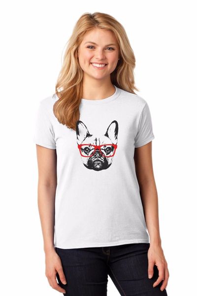 

2020 womens funny fashion classic french bulldog with red glasses t shirts for sale sport hooded sweatshirt hoodie