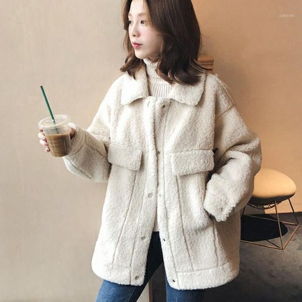 

autumn winter women fur jacket casual faux fur turn-down collar female thick warm jackets fashion loose outwear coats1, Black