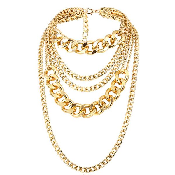 

punk exaggerated big layered thick cuban link chain choker necklace women fashion hippie modern night club jewelry gifts, Silver