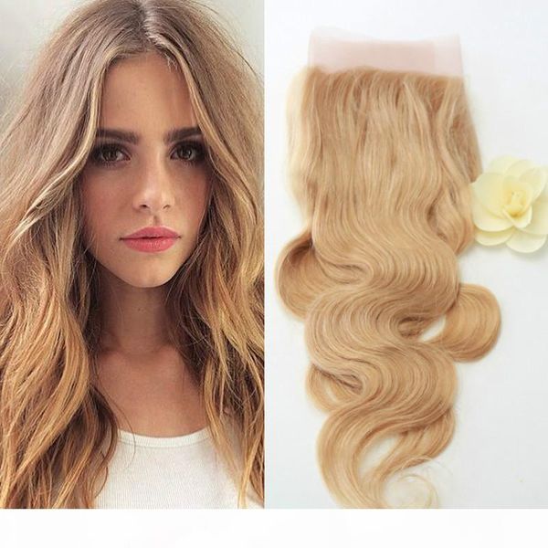 

evermagic hair #27 blonde lace frontal closure 13x4 ear to ear brazilian body wave 8-20 inch human remy hair iping, Black