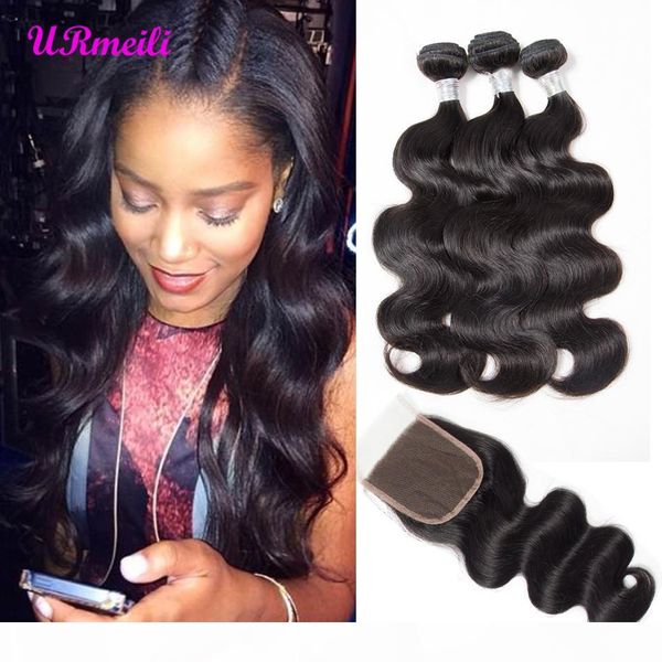 

indian body wave human hair bundles with closure body wave 30 inch bundles with closure cleap 10a raw indian hair bundles with closures, Black;brown