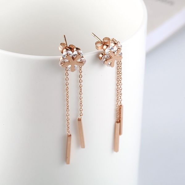 

currently available k gold plated titanium steel maple leaf earrings korean jewelry stud earrings tassel earrings female new, Silver