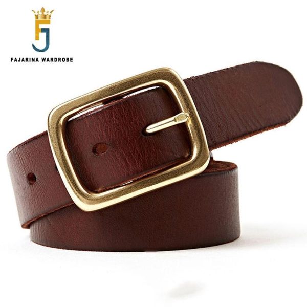 

fajarina quality retro style men's luxury leisure pure cow skin leather men brass clasp buckle belts for men 38mm wide n17fj290, Black;brown