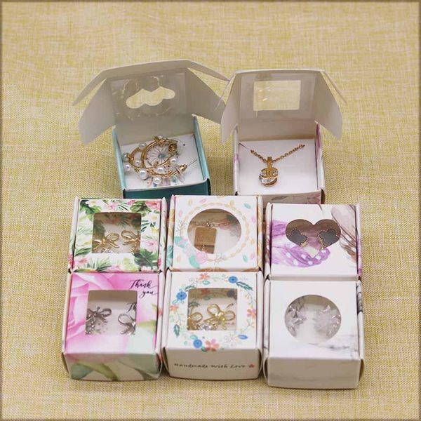 

50set vintage kraft gifts package box christmas box with window diy thank you marbling design necklace earring ring package box bbyvkf