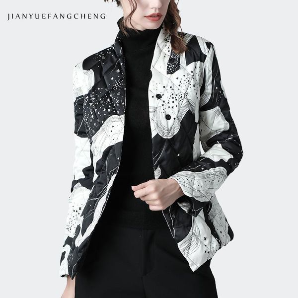 

women winter down jacket fashion black-white printed new 2020 ladies warm lightly puffer coats elegant slim duck down jackets1