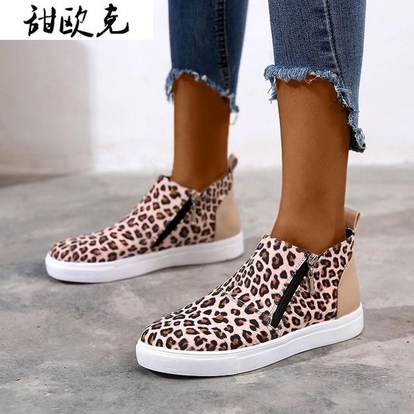 

2020 women's ladies shoes ankle leopard camouflage flat zipper short zipper calcanhar plana curtas calcanhar boots shoes, Black