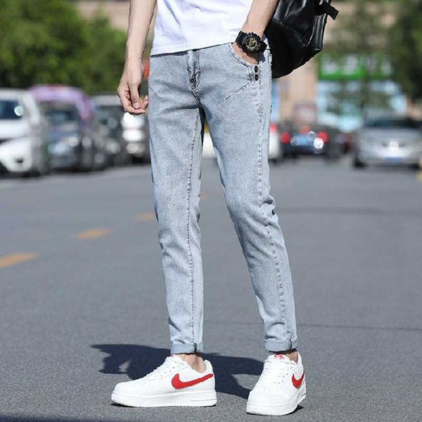 

2020 new style men's pure color straight tube business casual slimming jeans for men, Blue