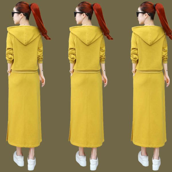 

leisure sports women's dress 2020 new fashion spring and autumn sweater half skirt two piece suit, Black