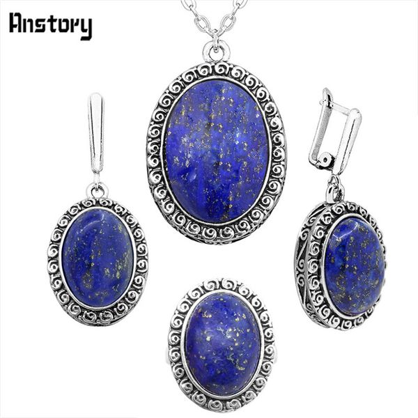

овальный лазурита комплекты ювелирных изделий vintage ожерелье серьги кольца ювелирные наборы для женщин snail подвеска подарка партии, Silver