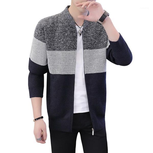 

3xl color block striped long sleeve mens cardigan sweater casual streetwear knitted sweaters vintage autumn zip sweatercoat1, White;black