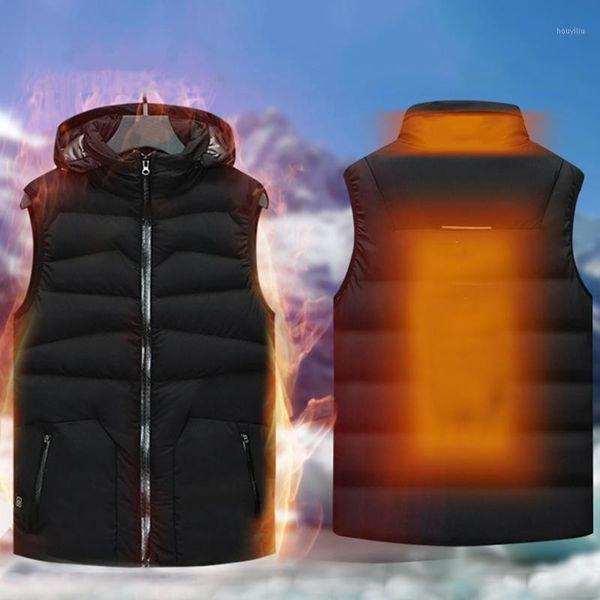 

winter usb intelligent heated warmer vest hooded heating jacket breathable coat sleeveless quick charge coat1, Gray;blue