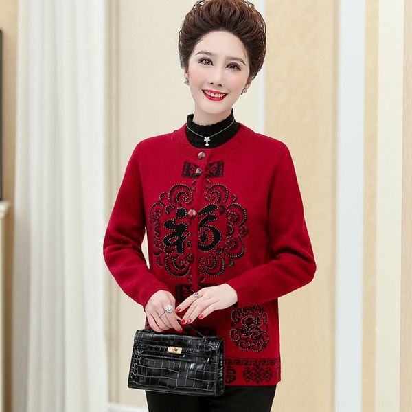 

middle aged and t-shirt suit sweater tang suit elderly women's sweaters fuzi autumn and winter knitwear mother's spring clothes ol, White;black