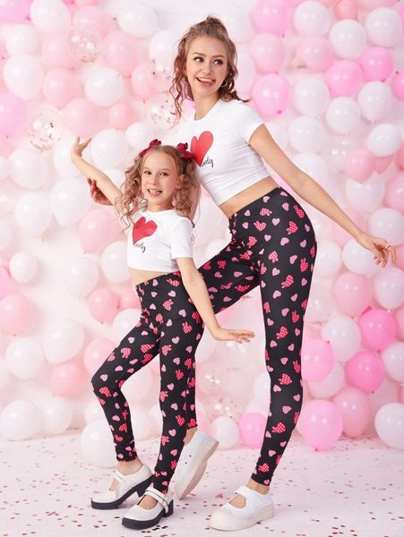 

1pc heart & polka dot print leggings z77l#, Black