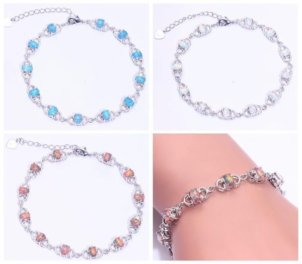 

created white blue orange fire opal silver plated bracelet wholesale retail for women jewelry bracelet 7.5"-9 5/8" os440-os442, Black