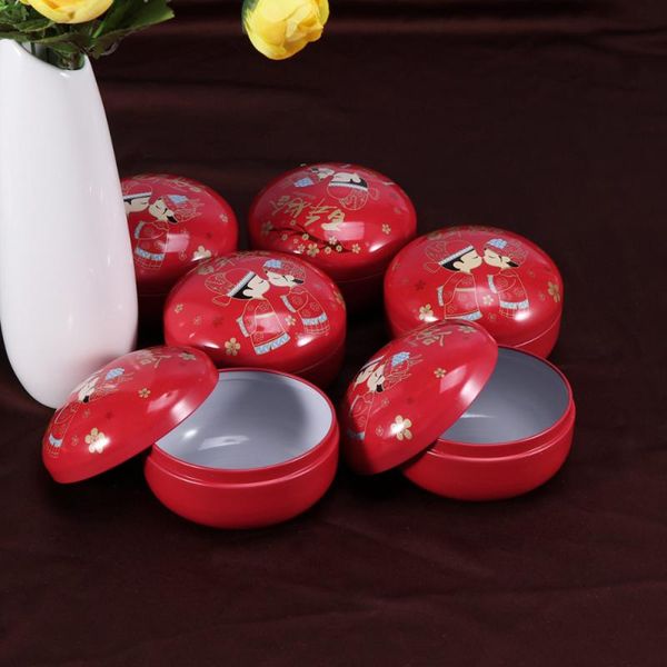 

gift wrap 6pcs/set round shape macarons flat drum tinplate candy box storage box(couples)