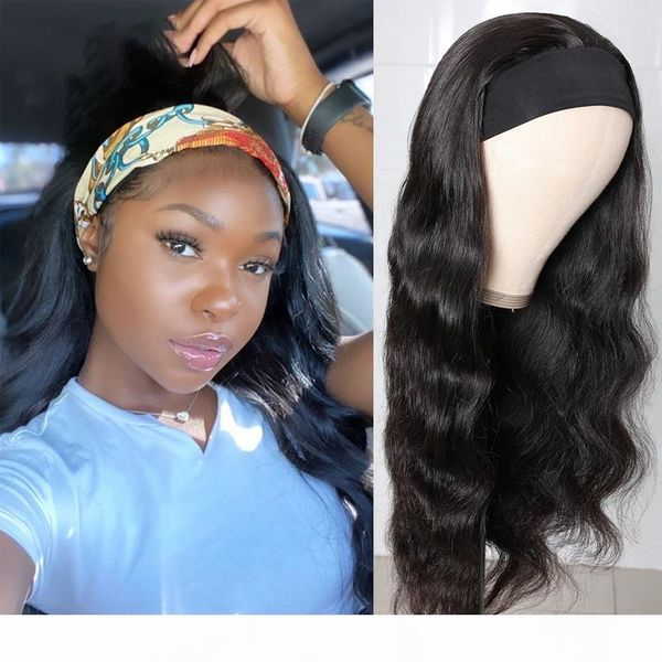

hair body wave wig human hair headband hig scarf wig, Black;brown