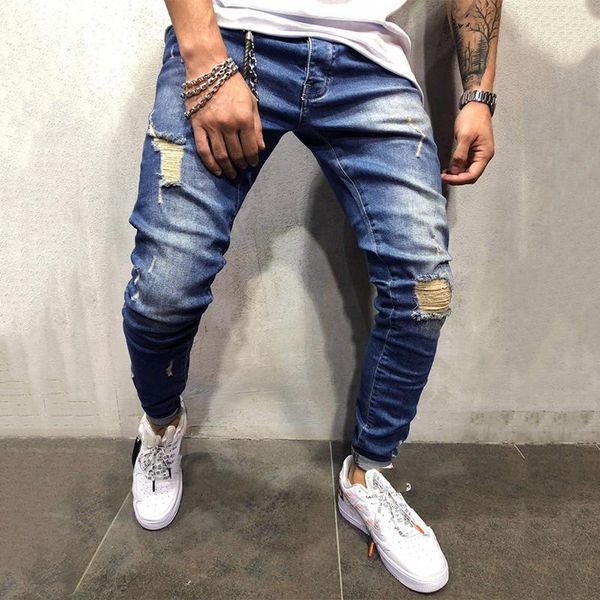 

men's jeans hole men clothing destoryed slim denim pants homme fashion blue ripped casual for