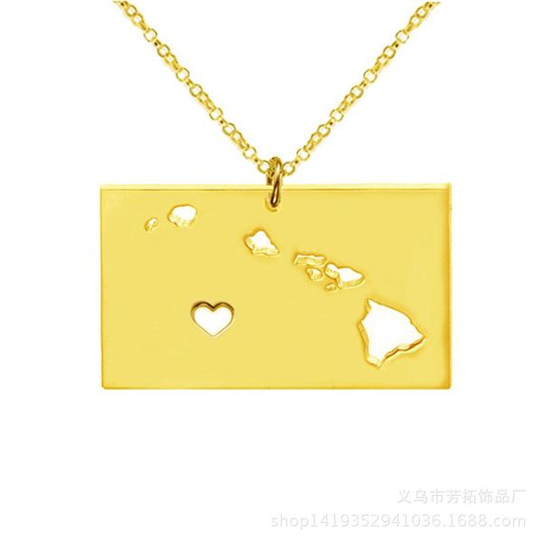 

american and european fashion, fashion trends of the united states jewelry, hawaii map stainless steel necklace., Silver