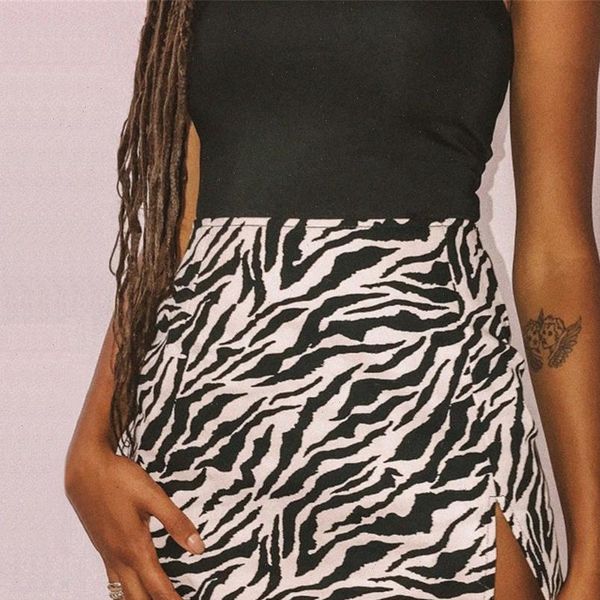

women mini skirt high waist snake skin printed party clubwear lady casual short cocktail clothing high split skirts, Black