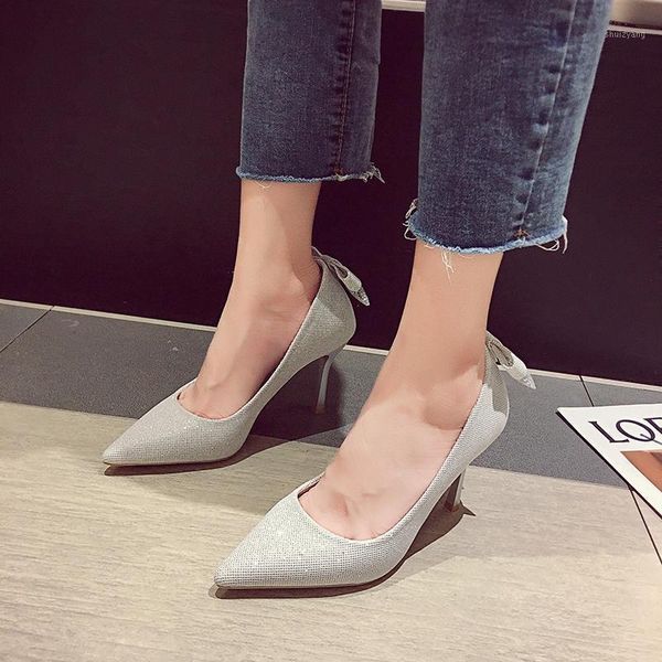 

sequin stiletto heels women party dress super high heels women bow pointed toe pumps nightclub glitter thin heel shoes1, Black