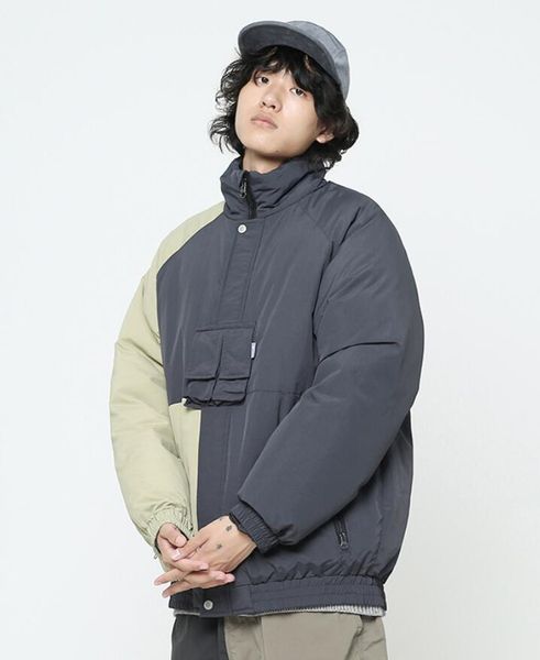 

2020 winter new japanese down jacket men style splicing loose warm white duck down coat man tooling outerwear w1172, Black