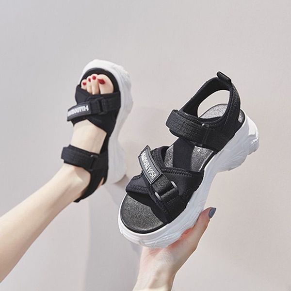 

women's 2021 new hook ladies shoes daddy buckle belts walking female fashion woman sandals summer bhb8, Black