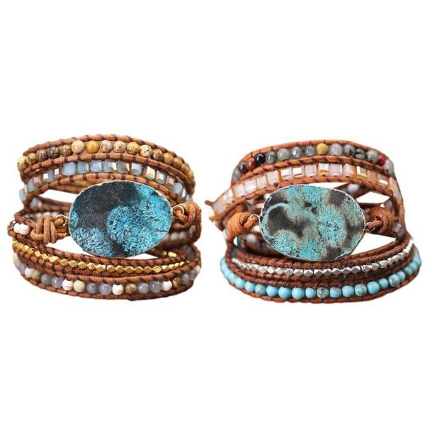 

beaded, strands 2021 fashion exquisit graduated handmade 5x leather jewelry valentine's wrap bracelet boho beaded gift s6f6, Black