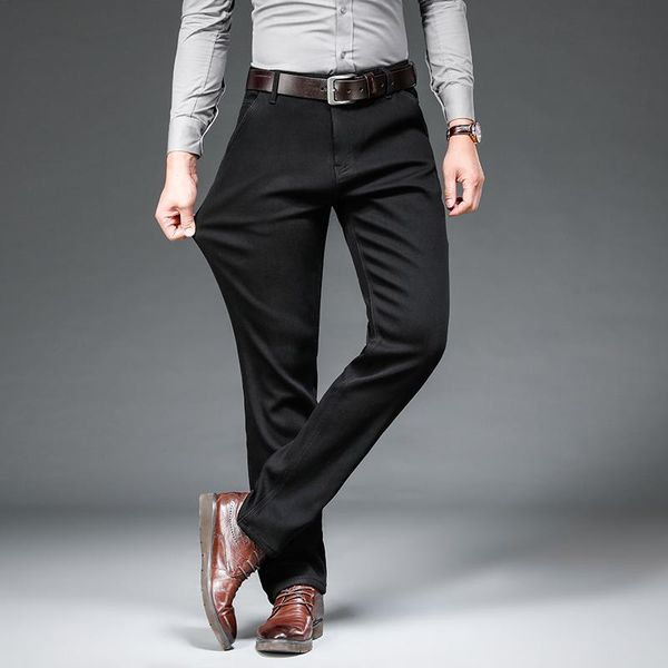 

men's jeans classic pure black business casual fit straight 2021 autumn brand clothing slim cotton stretch denim, Blue