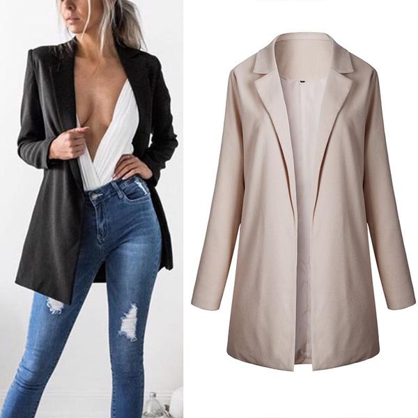 

women's ladies blazer coat jacket outerwear long sleeve casual office slim suits, White;black