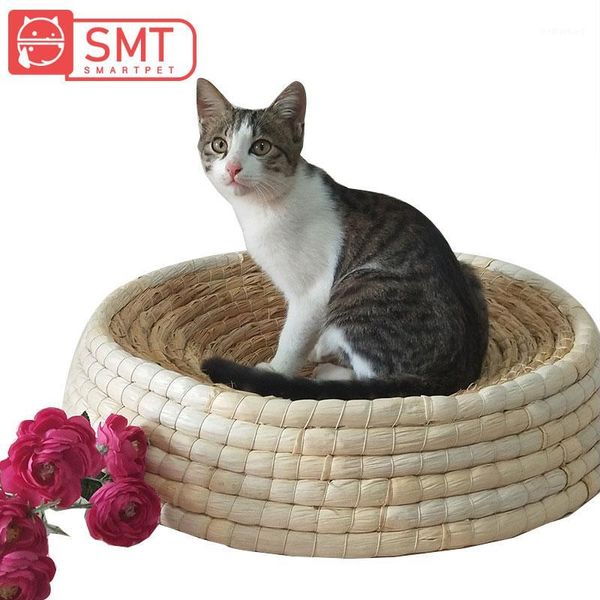 Camas de gato Móveis Smartpet Pequeno grande verão natural ar permeável palha artesanal Pet Sleeping Sleeping Kitten Board1