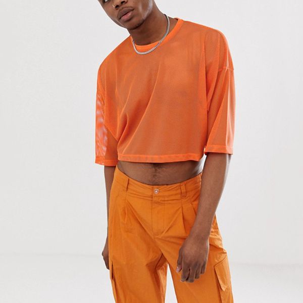 

2021 fashion men mesh t shirt o neck short sleeve solid breathable transparent casual crop streetwear mens t-shirts incerun, White;black