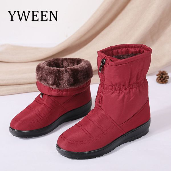 

yween winter women boots mid-calf women boots bota waterproof ladies snow winter shoes woman plush botas mujer invierno 201020, Black