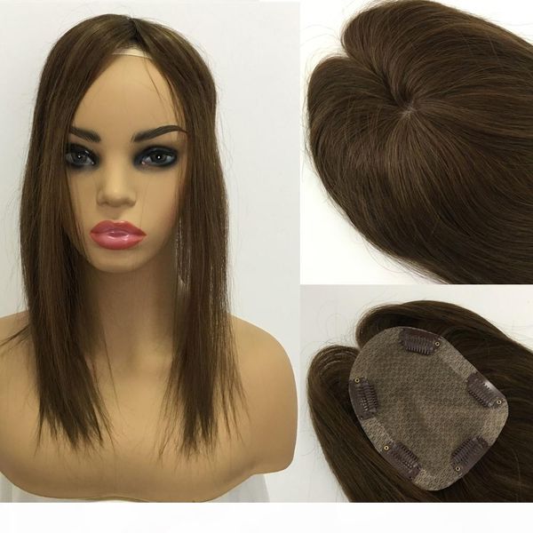 

toupee шиньон для женщин бразильский девы волос straight человеческих волос 4x5inch шелк базовый зажим в выдвижении волос человека 4 # brown, Black