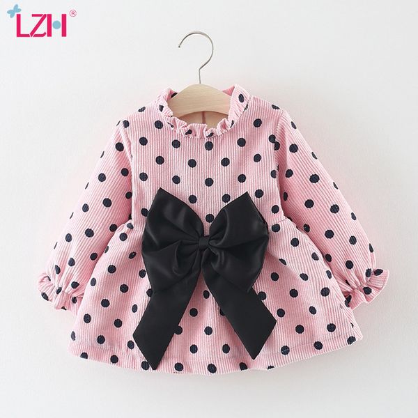 

lzh newborn clothes autumn winter baby girls princess dress for baby bow polka dot long sleeve dress infant party dress 0-2 year 1027, Red;yellow