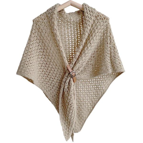 

design brand winter women triangle scarf solid knitted triangular poncho cape large shawl wraps belt-fasten shrugs szal, Blue;gray